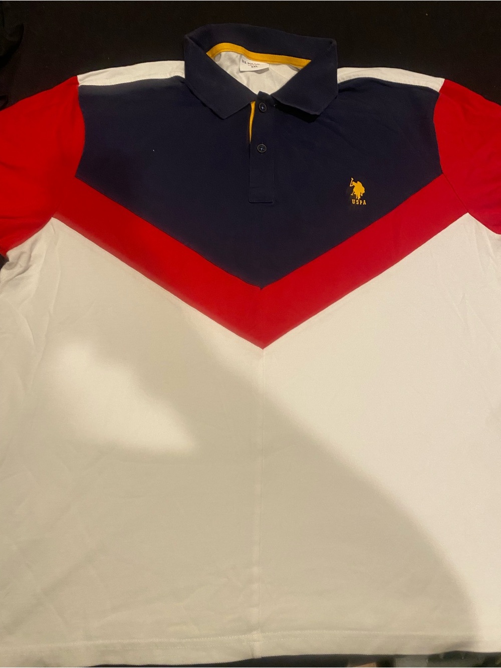 U.S. Polo Assn. Navy, Red & White Chevron Polo with Yellow Logo